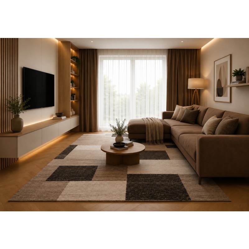 Covor Modern, Mira 24143/140, Caro, Bej/Maro,Dreptunghiular, Diverse Dimensiuni