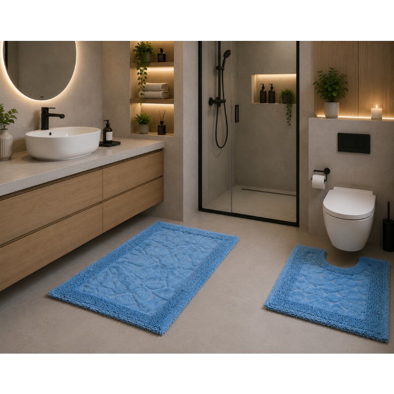 Set 2 Covorase Baie, Rombs Blue Covor 100% Bumbac, Dimensiunea 60x100/50x60 cm