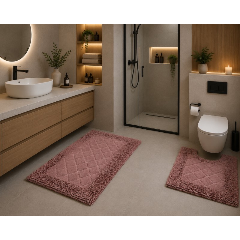Set 2 Covorase Baie, Rombs Rose, Covor 100% Bumbac, Dimensiunea 60x100/50x60 cm